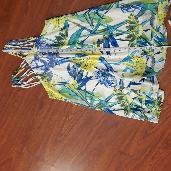AGaci Dress Womens Size M floral blue yellow white floral tropical print - Picture 8 of 9